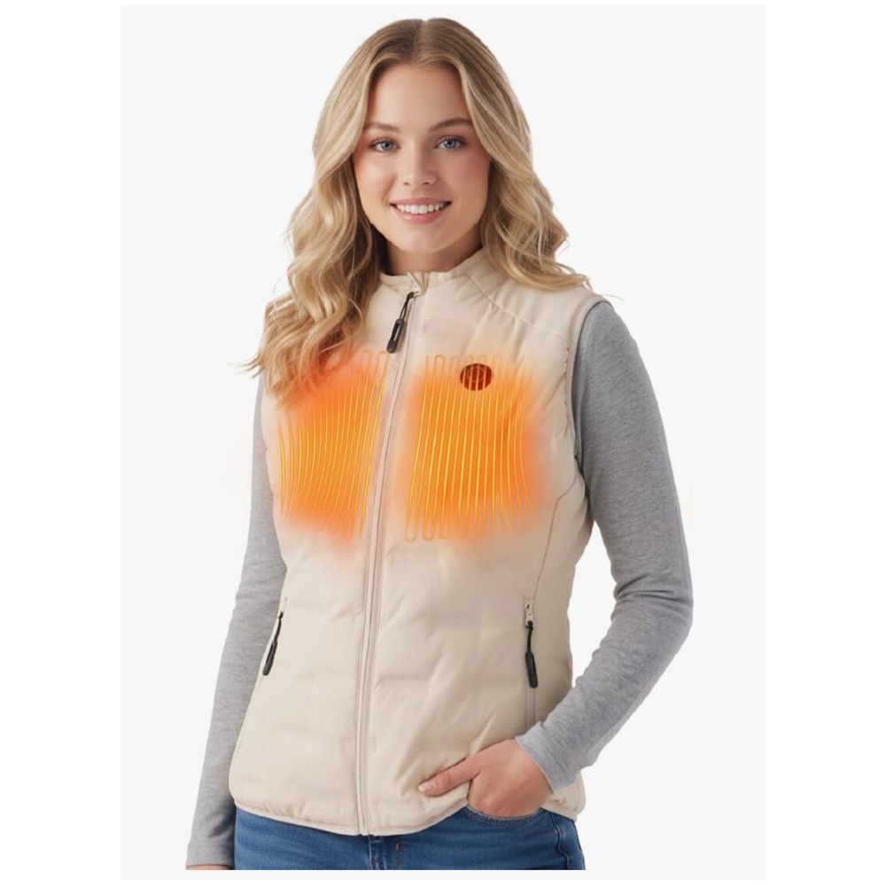 InoKraft Womens Heated Vest Beige Cream‎ Water Repellent Thermal Puffer Size XXL
